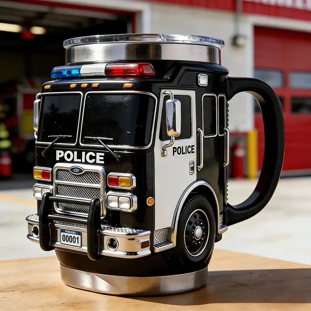 Fire Rescue Coffee Mug, Retro 3D Fire Truck Coffee Mug, Personalized Stainless Steel Wall Insulation Mug New Year Gifts for Mens