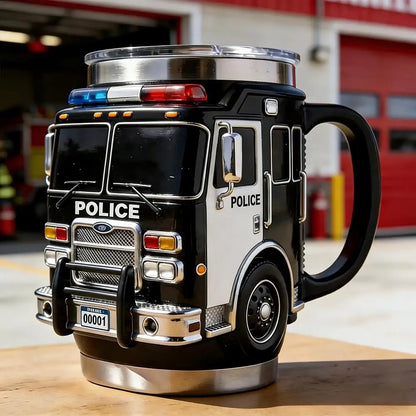 Fire Rescue Coffee Mug, Retro 3D Fire Truck Coffee Mug, Personalized Stainless Steel Wall Insulation Mug New Year Gifts for Mens