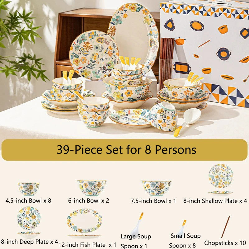 Dishes set modern dinner dish set ceramic luxury serving table set chinese travel kit noble modern classic bowl set