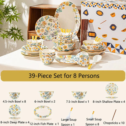 Dishes set modern dinner dish set ceramic luxury serving table set chinese travel kit noble modern classic bowl set