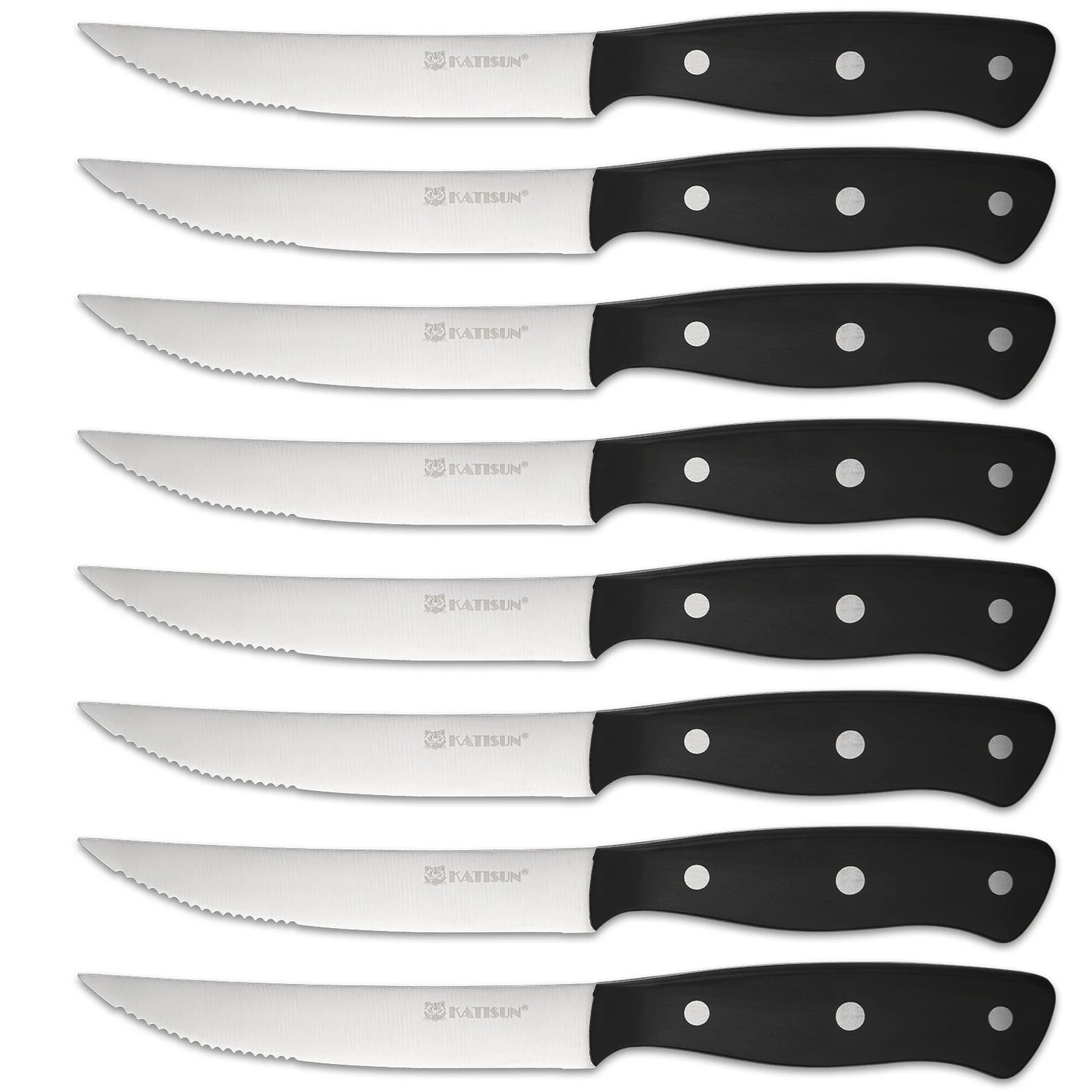 8 Pieces 5 Inch Steak Knives Set, Pointed Tip Serrated Steak Knives With POM Triple Rivets Handle, Dishwasher Safe