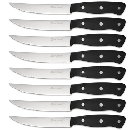 8 Pieces 5 Inch Steak Knives Set, Pointed Tip Serrated Steak Knives With POM Triple Rivets Handle, Dishwasher Safe