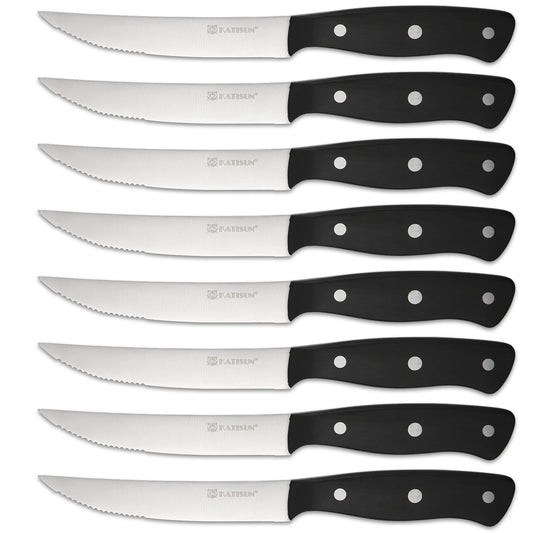 8 Pieces 5 Inch Steak Knives Set, Pointed Tip Serrated Steak Knives With POM Triple Rivets Handle, Dishwasher Safe