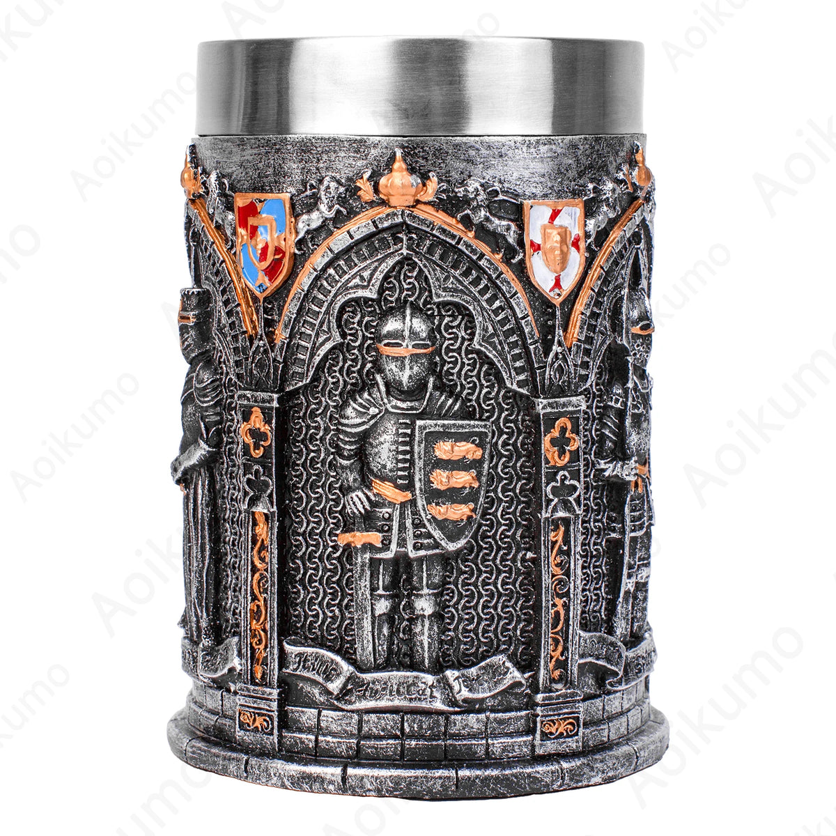 The Vow English Armoured Knight Latin Oath Beer Mug Tankard Stein 304 Stainless Steel Armoured Glove Chalice Goblet Wine Glass