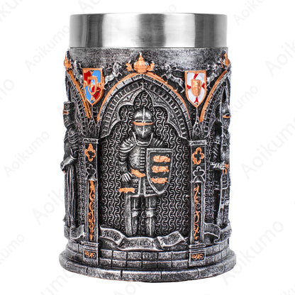 The Vow English Armoured Knight Latin Oath Beer Mug Tankard Stein 304 Stainless Steel Armoured Glove Chalice Goblet Wine Glass