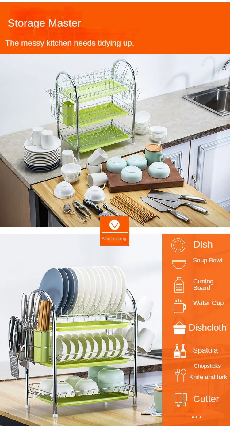Dish Drying Rack Kitchen Adjustable Stainless Steel 2 Tier Plates Organizer Dish Bowl Drainer Storage Rack Kitchen Utensils