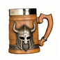 Medieval Revival Viking Pirate Beer Mug "Norse Mythology Odin/Thor Theme" Tankard Nordic Medieval Axe Handle Wood Barrel Stein