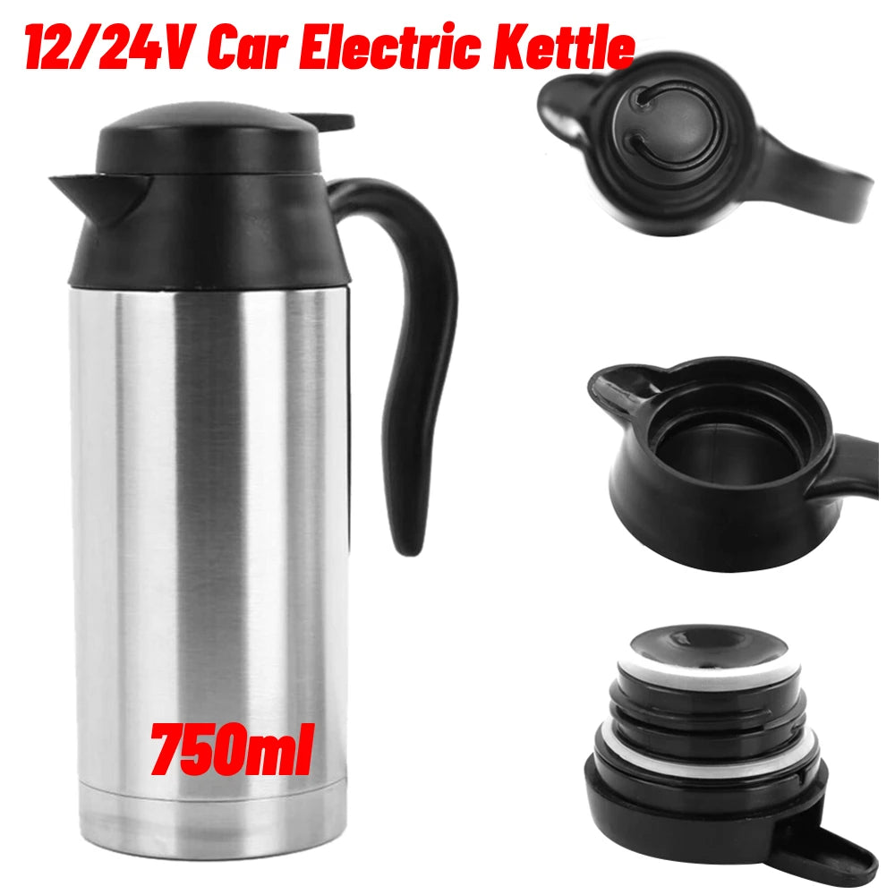 12/24V Car Coffee Mug 750ml Car Kettle Boiler Automatic Shut Off Stainless Steel Heating Travel Cup Kettle Boil Dry Protection