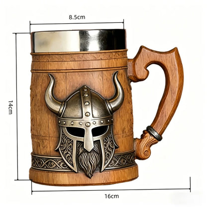 Medieval Revival Viking Pirate Beer Mug "Norse Mythology Odin/Thor Theme" Tankard Nordic Medieval Axe Handle Wood Barrel Stein