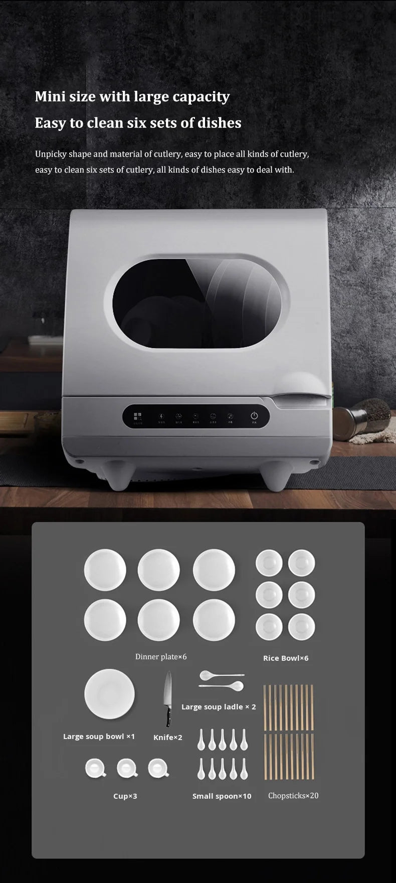Customizable Smart Built-in Mini Dishwasher Fully Automatic 4 Sets Capacity Class Energy Efficient Easy Install for Household