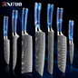 Stainless Steel Chef Knife Kitchen Knife Set 1-8Piece Razor-Sharp Paring Knife, Boning Knife, Santoku Knife, Blue Resin Handle