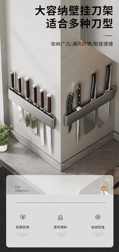 Wall-Mounted Kitchen Knife Holder No Punching Stainless Steel Storage Rack for Home Use 304 Steel Knife Insertion Rack
