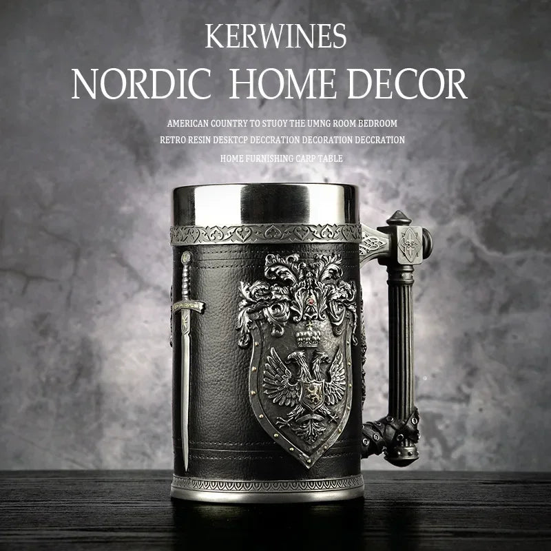 3D Beer Mugs Coffee Cups Gothic Goblet Iron Tankard Stainless Steel Resin Wine Glass Mug 600ML Skull Father's Day Gift 1 pcs