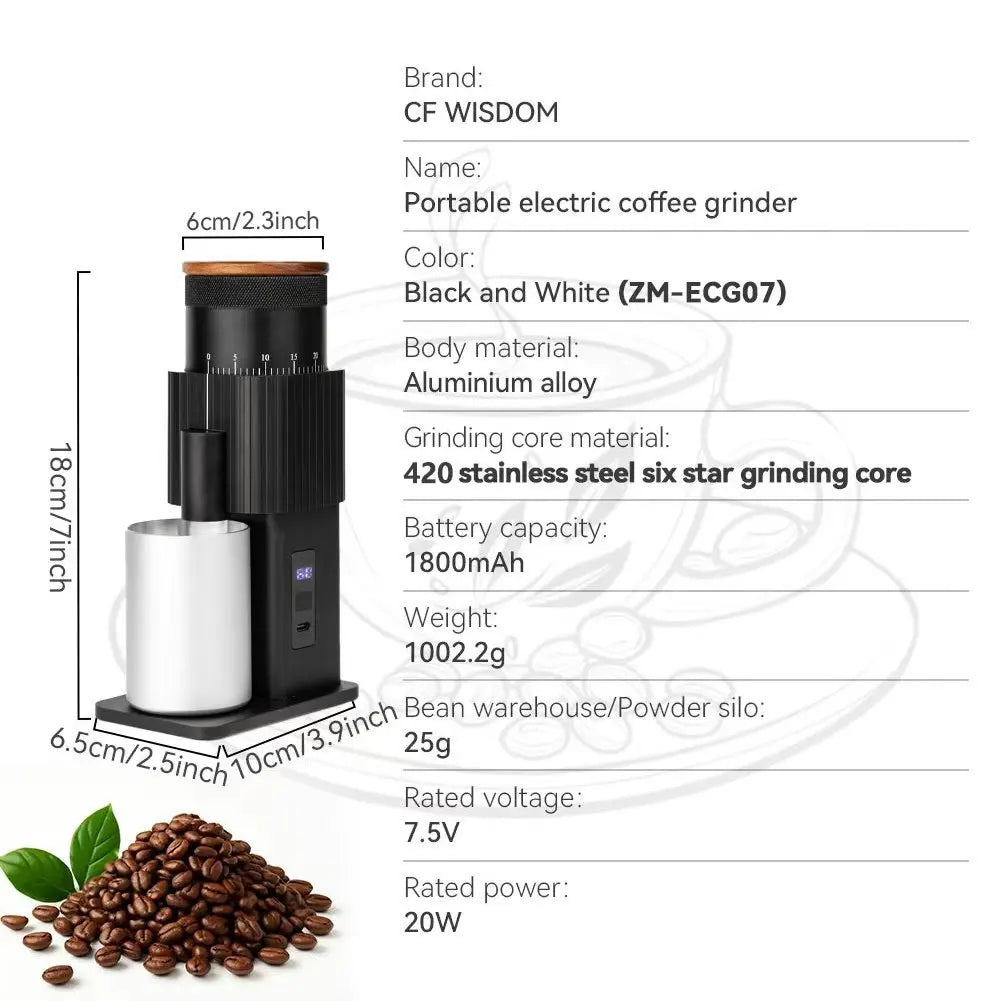 Portable USB Rechargeable Electric Coffee Grinder Adjustable Coffee Bean Grinder for Travel Home Office