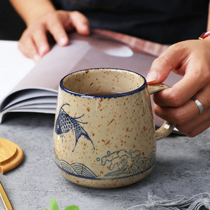 YWDL 350ml Japanese Ceramic Coffee Mug With Lid And Spoon Milk Breakfast Cups Home Heat-resistant Teacup Tumbler Water Mug Gift