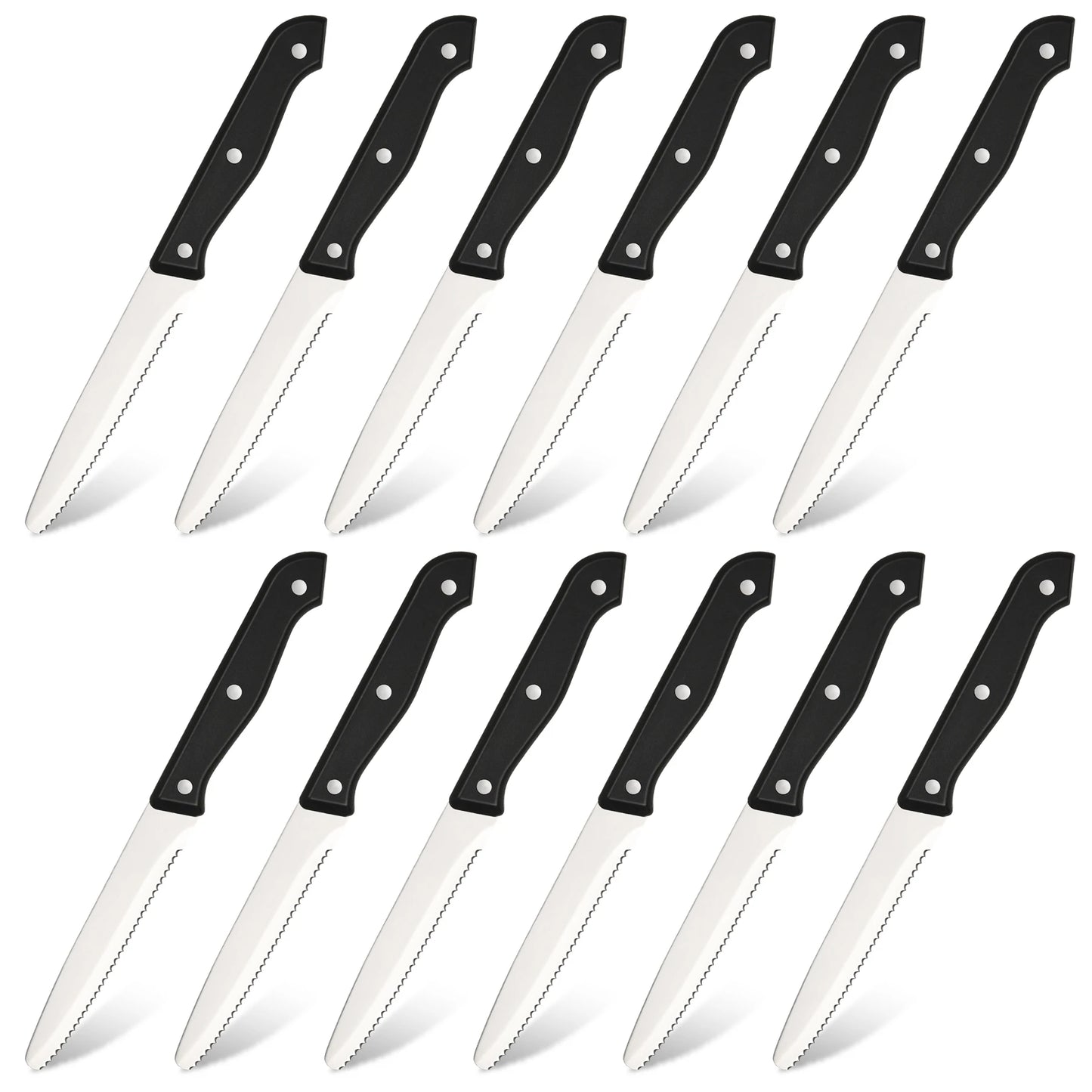 12 Pieces 4.5 Inch Steak Knives Set, Round Tip Serrated Steak Knives with POM Triple Rivets Handle, Dishwasher Safe