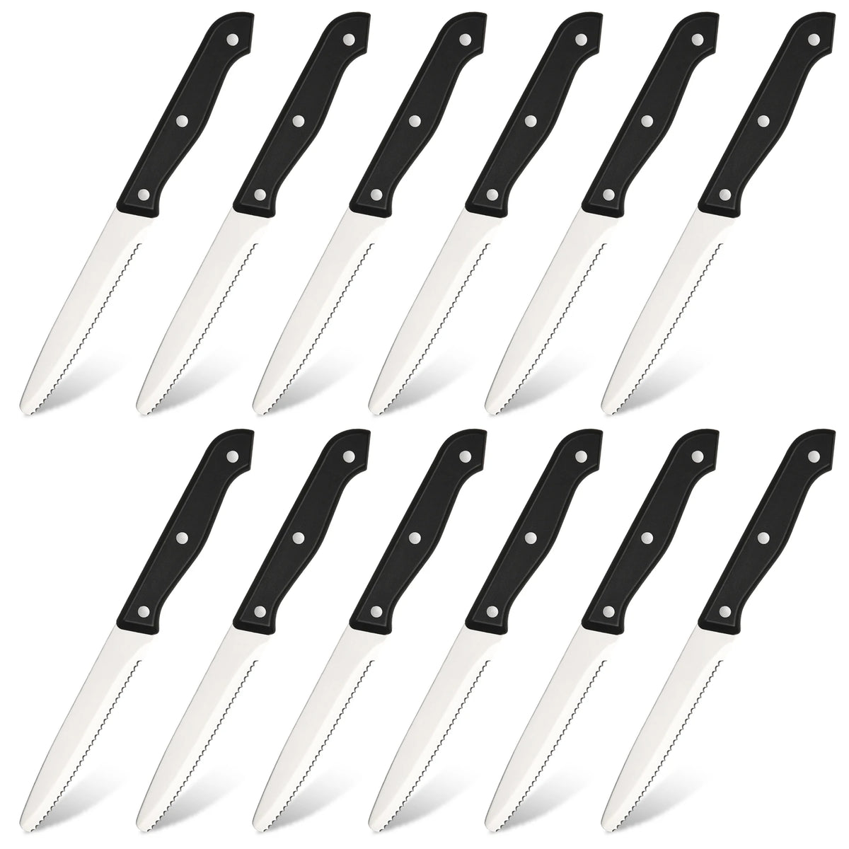 12 Pieces 4.5 Inch Steak Knives Set, Round Tip Serrated Steak Knives with POM Triple Rivets Handle, Dishwasher Safe