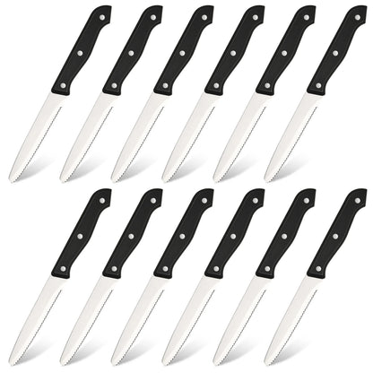 12 Pieces 4.5 Inch Steak Knives Set, Round Tip Serrated Steak Knives with POM Triple Rivets Handle, Dishwasher Safe