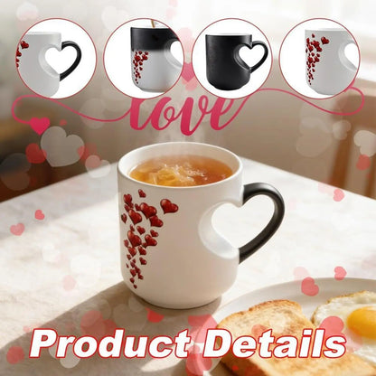 Heat Sensitive Color Changing Magic Mug with Romantic Heart Handle Cute Gift for Birthday Anniversary Valentine's Day Coffee Cup