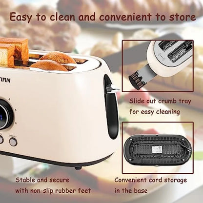 Toaster 4 Slice KOTlAN Retro Long Slot Toasters with CountdownTimer Stainless Steel Toaster Bagel Defrost Reheat Cancel Functio
