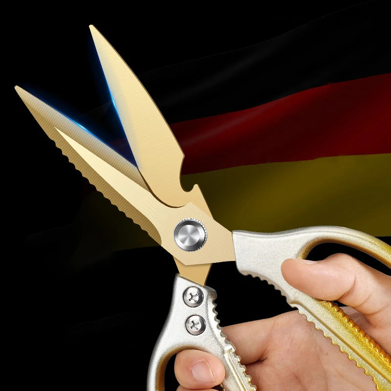 Kitchen scissors - Exquisite gradient gold Strong scissors - Multi-functional chicken duck goose bone killing fish scissors
