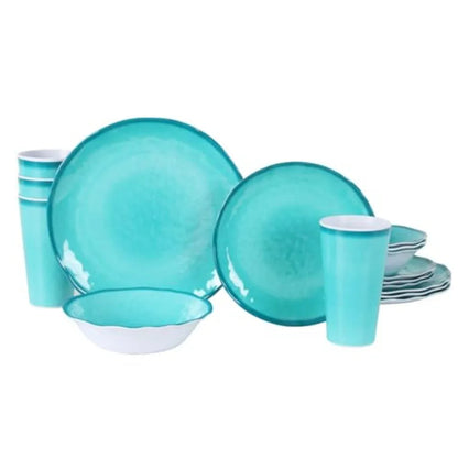 Melamine Dinnerware Set for 4-16 Pcs:Camping Dishes Set with Dinner PlatesSalad Plates Bowls and Cups.Lightweight and Unbreakab