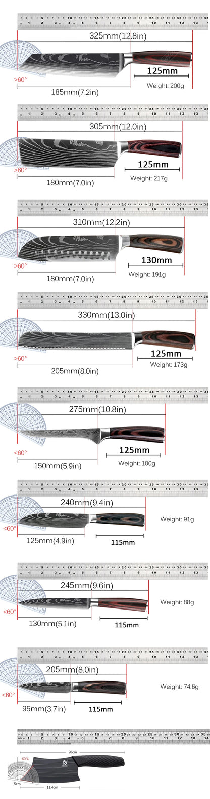 WXCOO Santoku Butcher Carving Knife Japanese Kitchen Knives High Carbon Steel Knife Set Fruit Bread Meat Cleaver Boning Knife