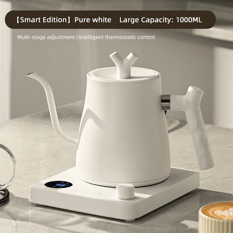 1L 1000W Gooseneck Electric Kettle Smart Teapot with Temperature Control for Precision Hand Brew Coffee Pouring Pot