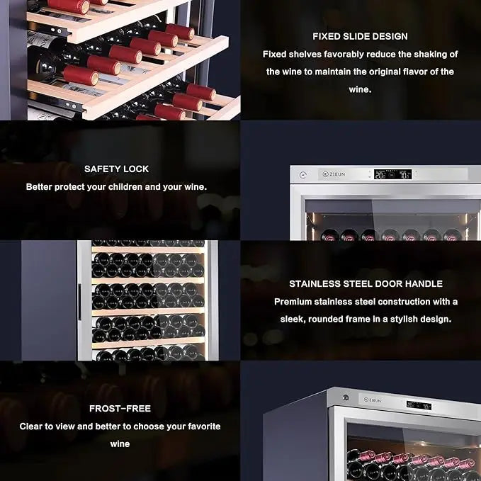 357L Wine Cooler Refrigerator Stainless Steel Wine Cabinet Intelligent Cellar for Red/White Wine Champagne Cocktail Liquor