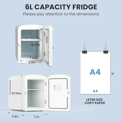 9 Can Mini Fridge Observation, Portable Cooler and Warmer Freon-Free Small Refrigerator, Compact for Skincare, Beverage, Food,