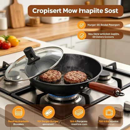 28cm Non-Stick Frying Pan with Lid, Premium Steak Skillet, Multipurpose Egg & Pancake Pan, Compatible with Induction and Gas Stoves