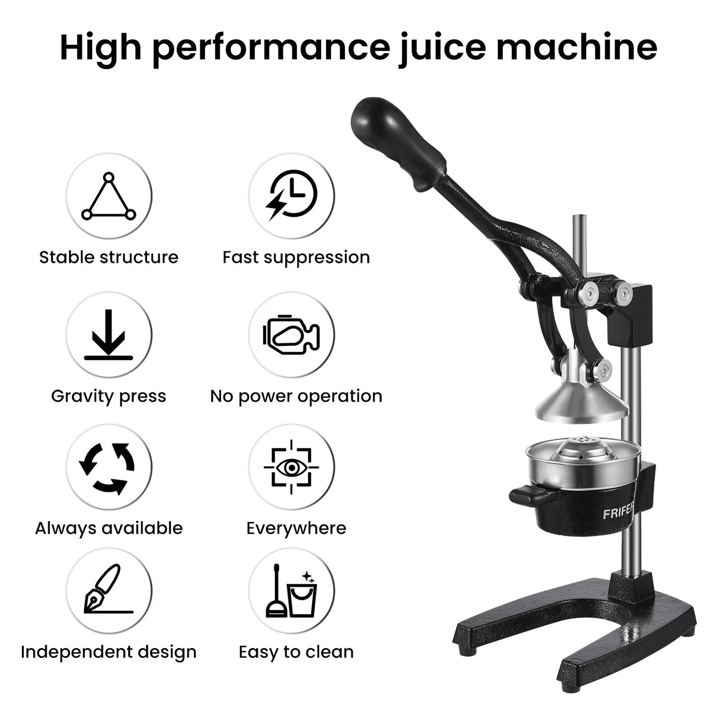 Lightweight stainless steel manual citrus juicer, commercial hand-operated fruit juicer, non-electric portable juicer, suitable for oranges, lemons, pomegranates and other fruits, ideal for home kitchens, bars and restaurants