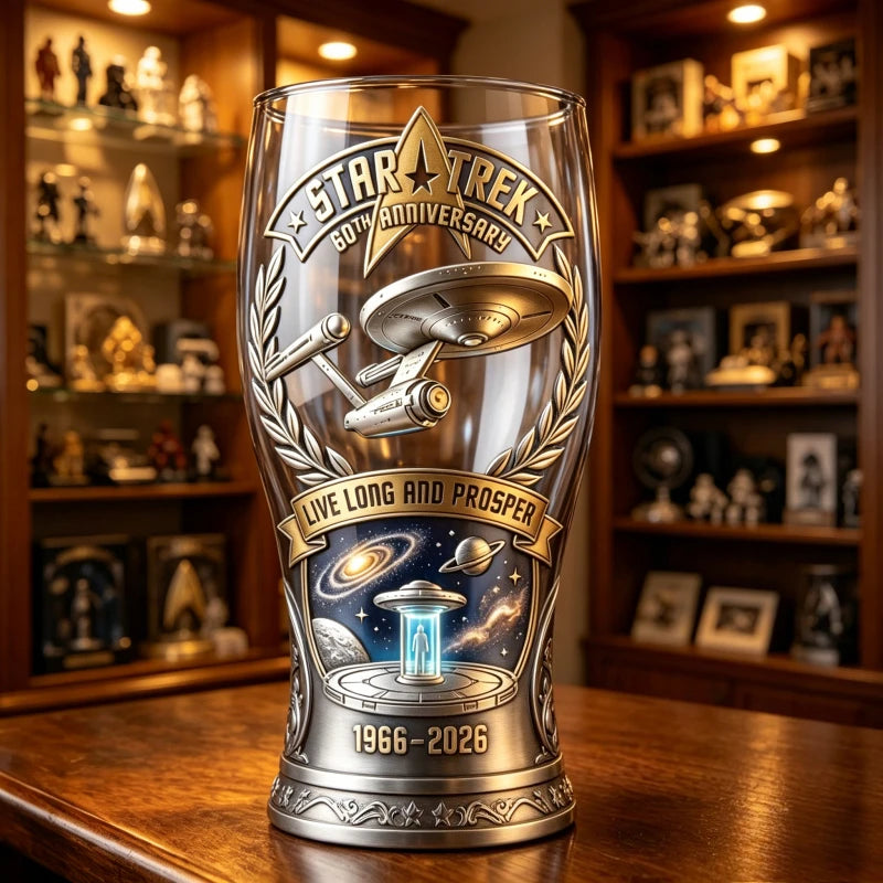 Star Trek USS Enterprise Themed Blue Beer Glass - 1966-2026 Collector's Edition Barware