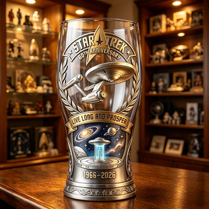 Star Trek USS Enterprise Themed Blue Beer Glass - 1966-2026 Collector's Edition Barware