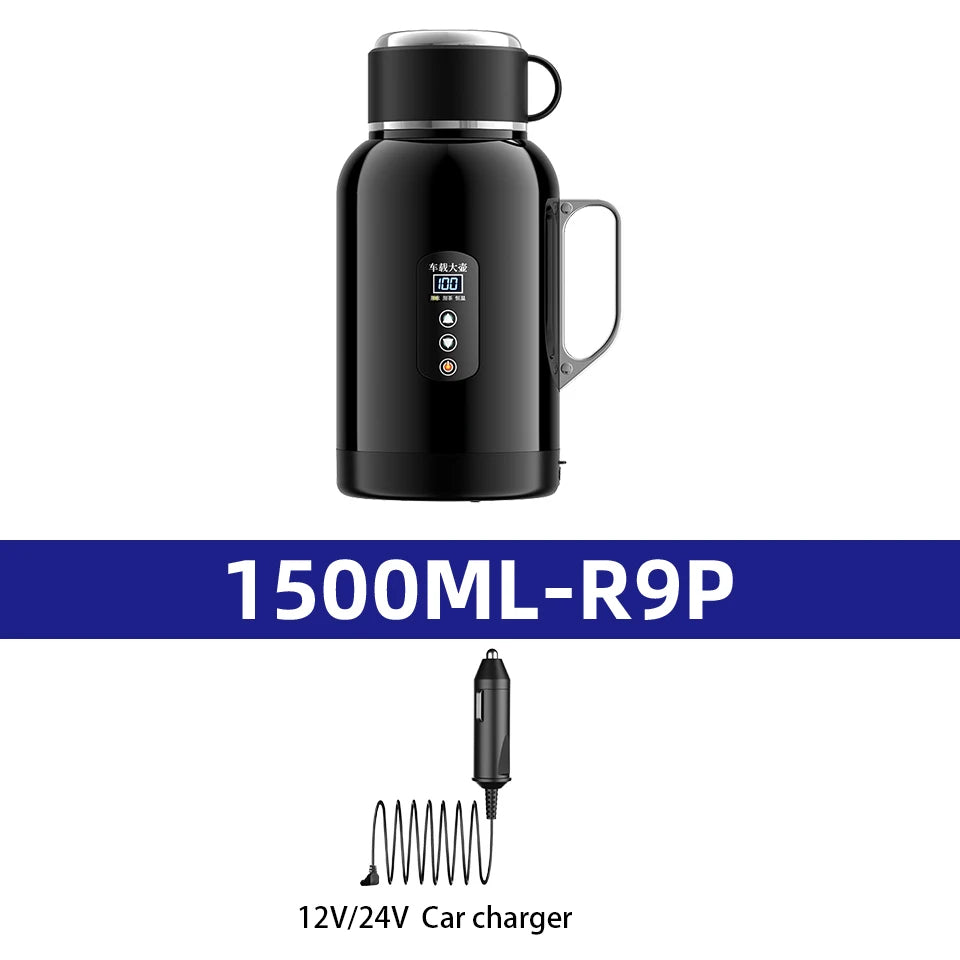 12V/24V Universal Car Kettle 1300ML/1500ML Large Capacity Smart Electric Water Heater LCD Display Temperature Control Stainless