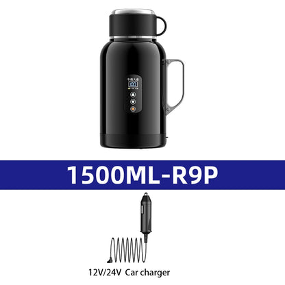 12V/24V Universal Car Kettle 1300ML/1500ML Large Capacity Smart Electric Water Heater LCD Display Temperature Control Stainless