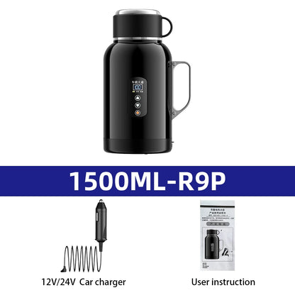 12V/24V Universal Car Kettle 1300ML/1500ML Large Capacity Smart Electric Water Heater LCD Display Temperature Control Stainless