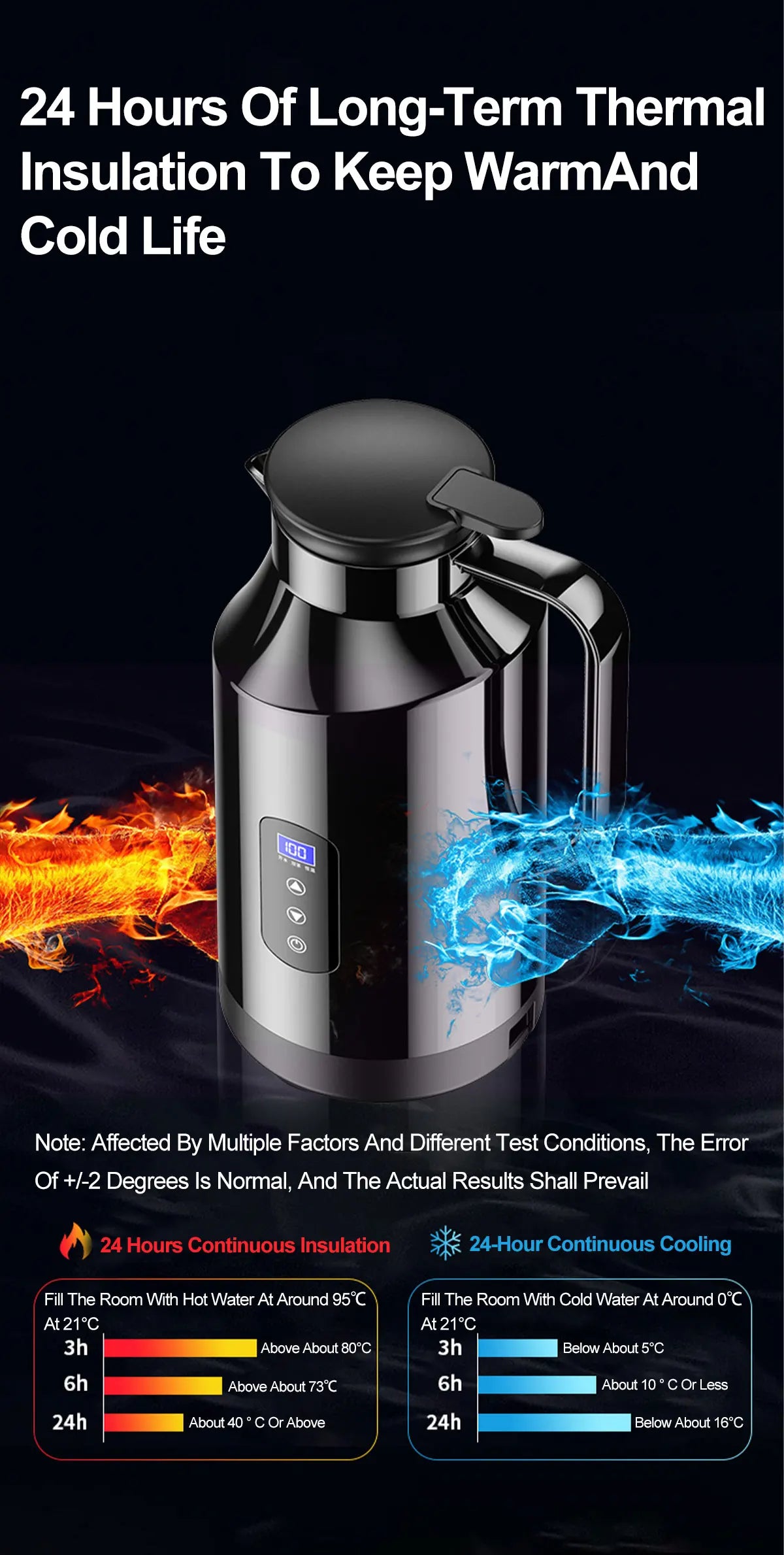 Portable Car Hot Kettle 1.5L Large Capacity 304 Stainless Steel Portable Water Heater Auto Travel 12V 24V For Coffee Tea