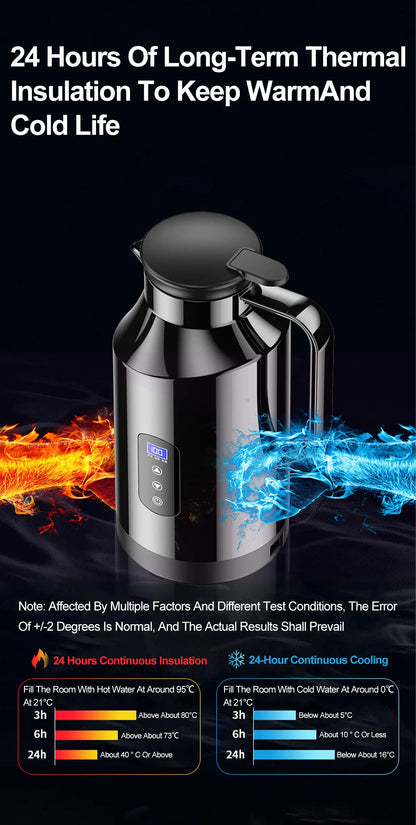 Portable Car Hot Kettle 1.5L Large Capacity 304 Stainless Steel Portable Water Heater Auto Travel 12V 24V For Coffee Tea