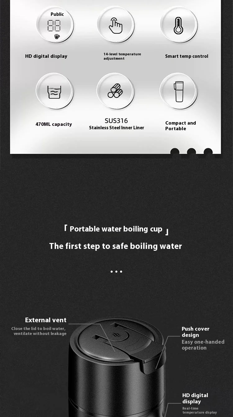 Heating Temperature Control Electric Kettle 24V Car Truck Water Heater Car Heating Smart Water Cup