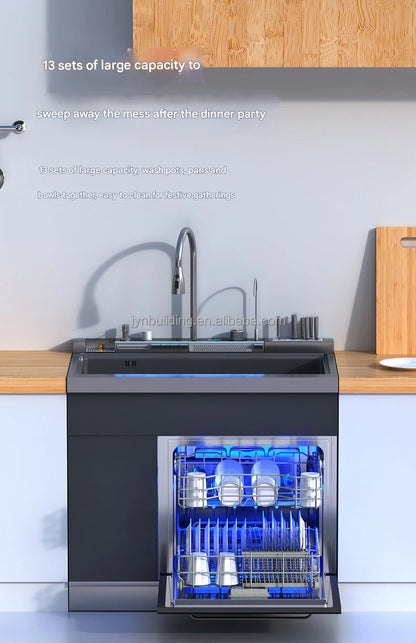 Integrated Sink Dishwasher Home Embedded Dishwasher 110~220V Integrated Dishwasher 304 SUS Ultrasonic Integrated Kitchen Sink