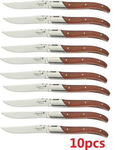 2/4/6/10pcs 8.25inch Laguiole Steak Knives Wood Cutlery Tableware Korean Japanese Dinnerware Rose Wooden Handle Dinner Forks
