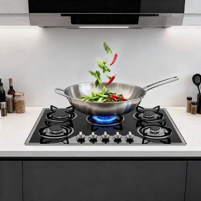 5 Burner Gas Hob Stainless Steel, LPG/NG Convertible Cooktop With 5 Individual Burners, Natural Gas Cooktop With Cast Iron Grates for Kitchen