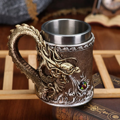 600ML Golden Copper Dragon Beer Resin Tankard 304 Stainless Steel  Medieval Tea Cup Coffee Beer Mug Copper Color New Party Bar