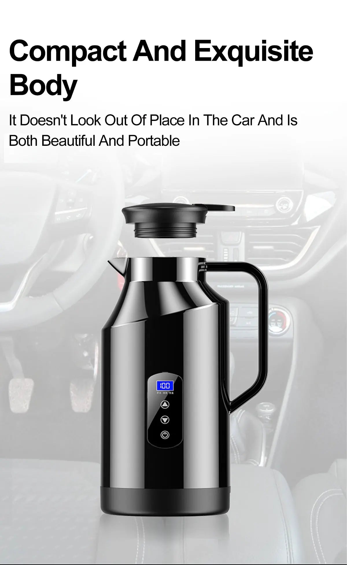 Portable Car Hot Kettle 1.5L Large Capacity 304 Stainless Steel Portable Water Heater Auto Travel 12V 24V For Coffee Tea