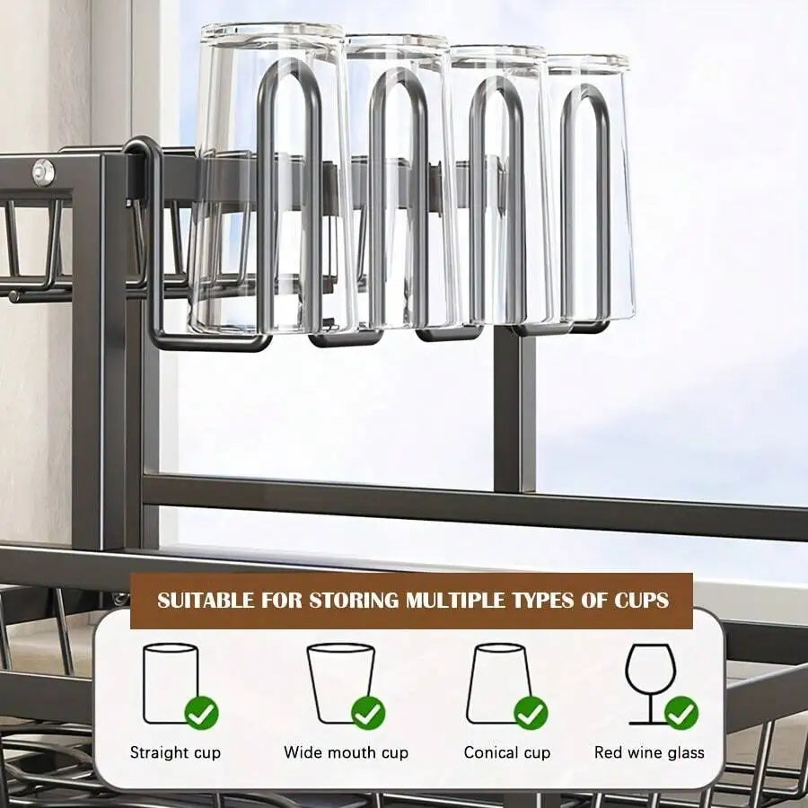 Dish Drying Rack - Kitchen Orangizer/Kitchen Essentials/Home Accesssories/Stainless SteelPerfect For Small Apartment Kitchen, Compact Dish Drying Rack With Large Capacity Storage, Countertop Organizer With Plate Rack, Cup Hol