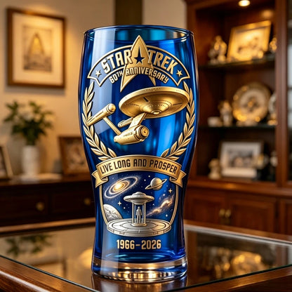 Star Trek USS Enterprise Themed Blue Beer Glass - 1966-2026 Collector's Edition Barware