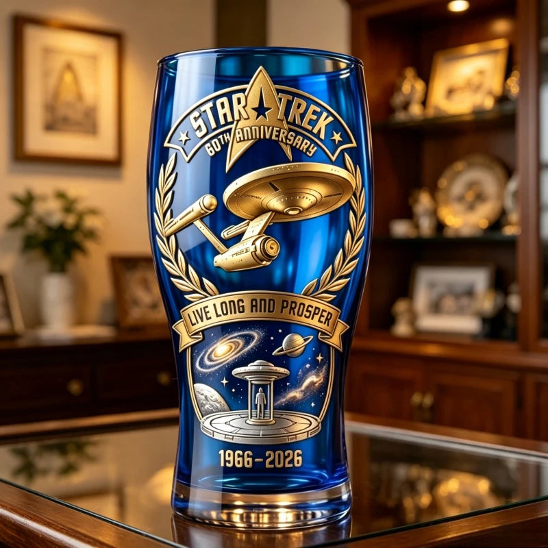 Star Trek USS Enterprise Themed Blue Beer Glass - 1966-2026 Collector's Edition Barware