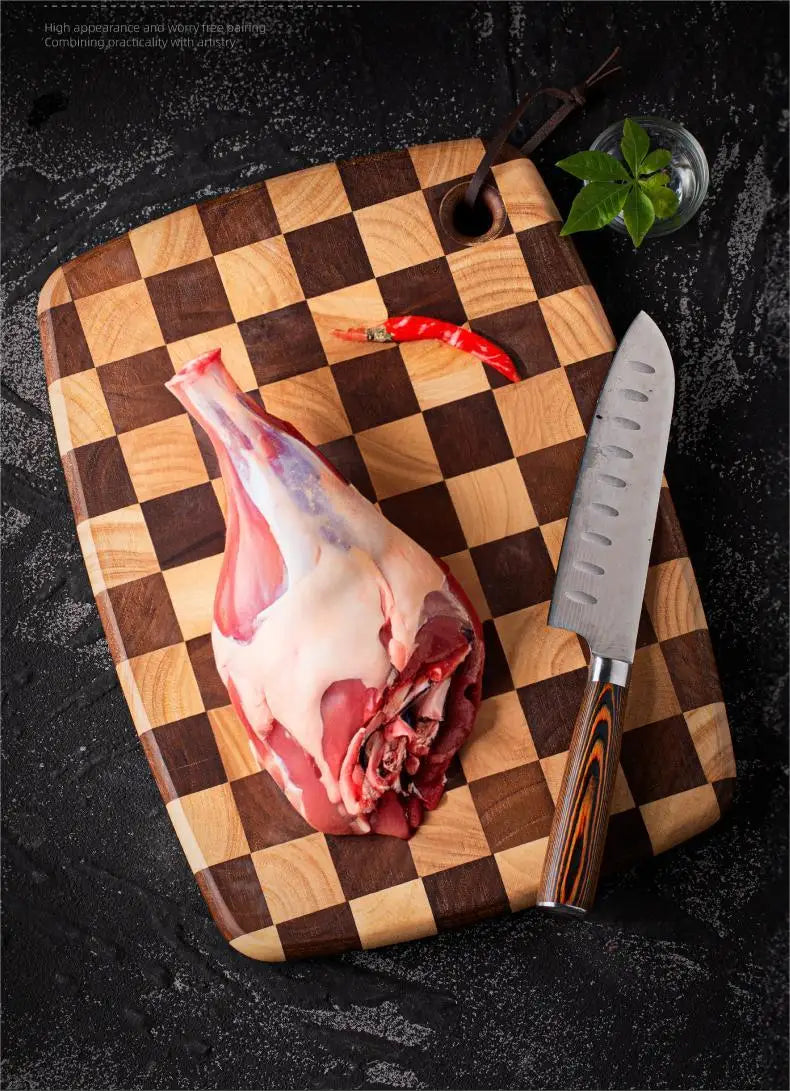 Checkerboard Rubberwood Cutting Board household chopping board kitchen auxiliary food board fruit solid wood case plat