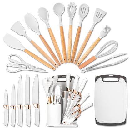 19Pcs Professional Kitchen Knife Set with Silicone Cooking Utensils & CuttingBoard, High Carbon Stainless Steel Chef Knives.